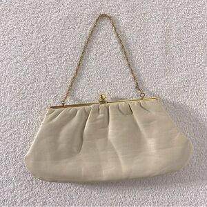 Vintage Cream Leather Mini Purse Clutch Wristlet